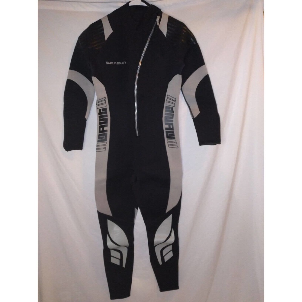 Seaskin Mens Womens Wetsuit Flame-I 3mm Full Body Diving Suits- Small Blk/ Gray